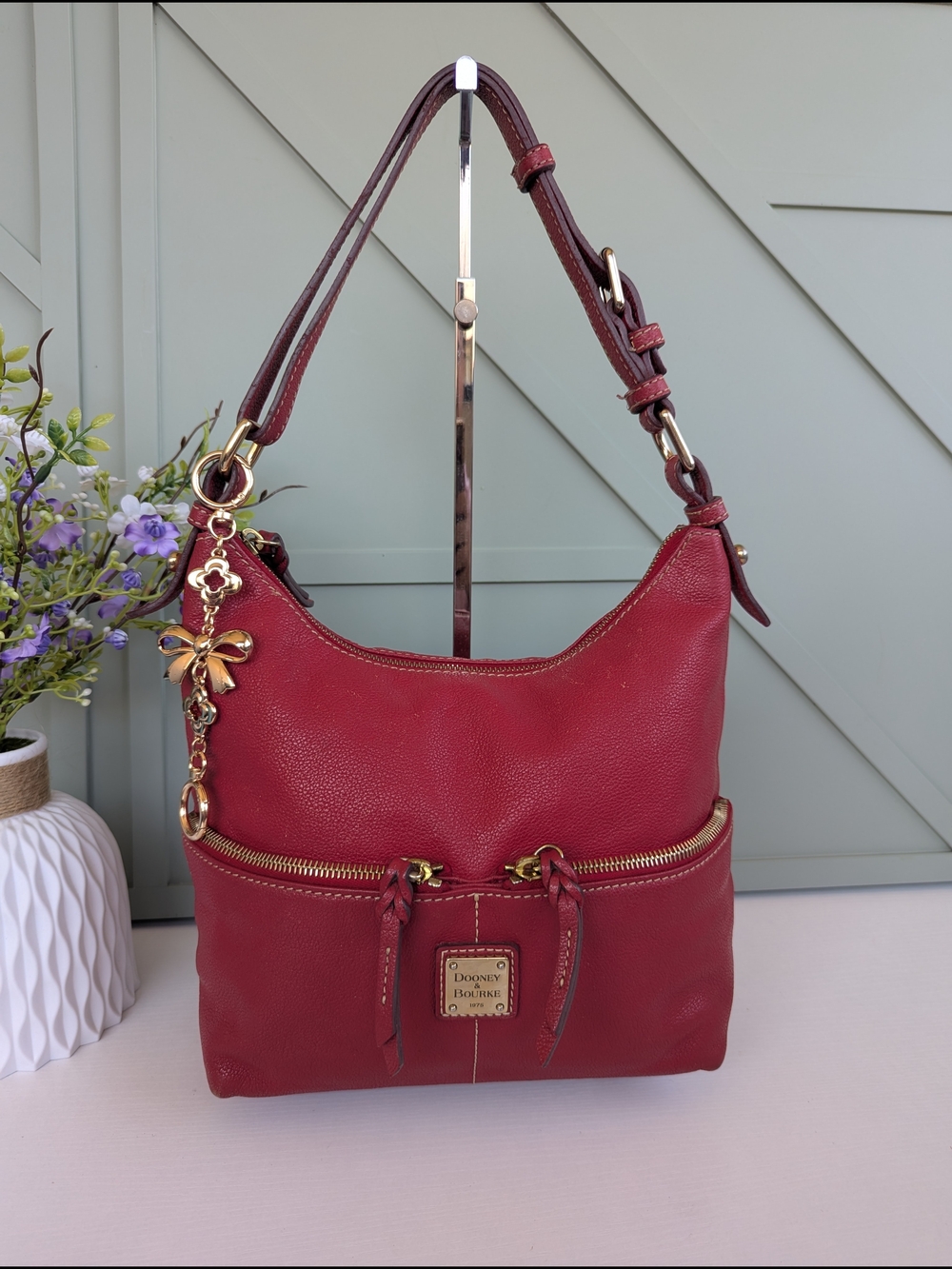 Dooney & Bourke Cherry Red Pebble Leather Shoulder Hobo